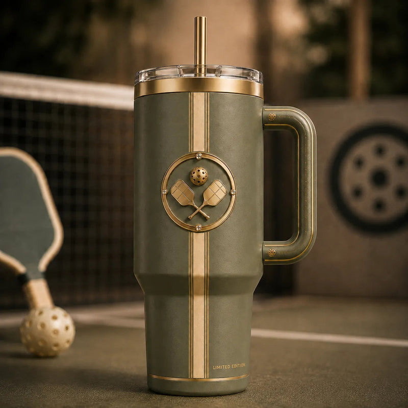 Court Crest - Gold Paddle Emblem on Olive Drinkware