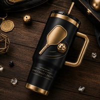 Dink, Rally, Enjoy - Gold Pickleball Momentum on Matte Black