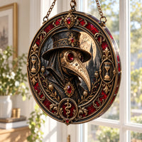 Quiet Menace - Plague Doctor Round Window Hanging